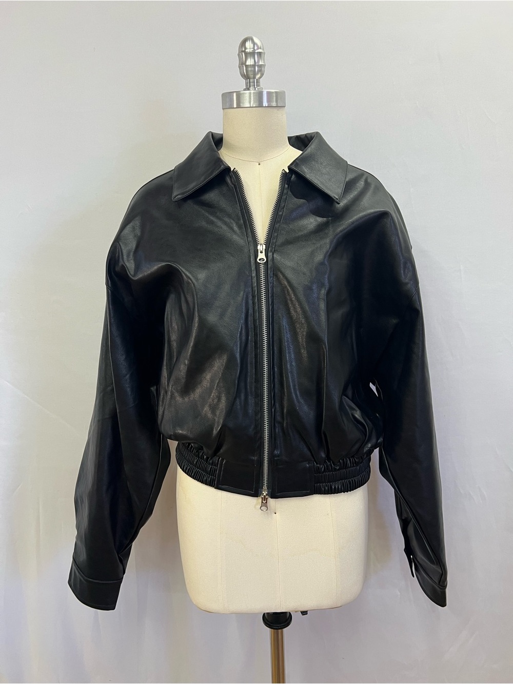 Women's Black Leather Zip-Front Jacket